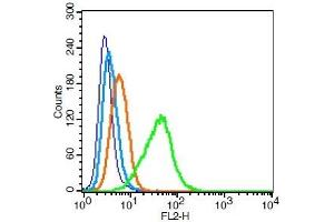 Human U937 cells probed with Integrin alpha 4/CD49d Antibody, Unconjugated  at 0. (ITGA4 抗体  (AA 551-650))