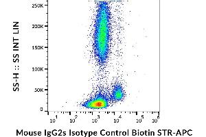 Example of nonspecific mouse IgG2a (MOPC-173) biotin signal on human peripheral blood, surface staining, 3 μg/mL. (小鼠 IgG2a isotype control (Biotin))