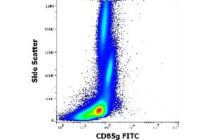 Flow cytometry surface staining pattern of human peripheral whole blood stained using anti-human CD85g (17G10. (LILRA4 抗体  (FITC))