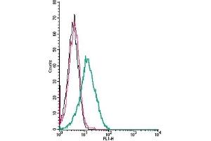 Cell surface detection of CHRM5 by indirect flow cytometry in live intact human Jurkat T-cell leukemia cells: (black line) Cells. (CHRM5 抗体  (Extracellular))