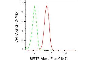 Flow cytometric analysis of SIRT6 expression in HT- cells using SIRT6 antibody (ABIN7800356), 1:2,000).