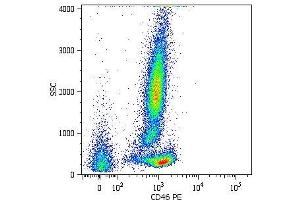 Surface staining of human peripheral blood cells with anti-CD46 (MEM-258) PE. (CD46 抗体)