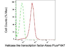 Flow cytometric analysis of Helicase like transcription factor expression in HepG2 cells using Helicase like transcription factor antibody (ABIN7798880), 1:2,000).