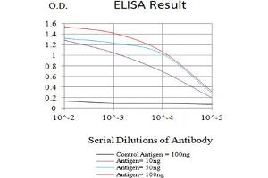 Black line: Control Antigen (100 ng),Purple line: Antigen (10 ng), Blue line: Antigen (50 ng), Red line:Antigen (100 ng) (TARDBP 抗体)