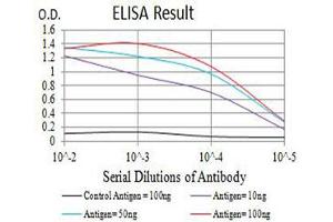 Black line: Control Antigen (100 ng),Purple line: Antigen (10 ng), Blue line: Antigen (50 ng), Red line:Antigen (100 ng) (CCR5 抗体)