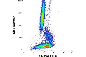 Flow cytometry surface staining pattern of human peripheral whole blood stained using anti-human CD49d (9F10) FITC antibody (4 μL reagent / 100 μL of peripheral whole blood). (ITGA4 抗体  (FITC))
